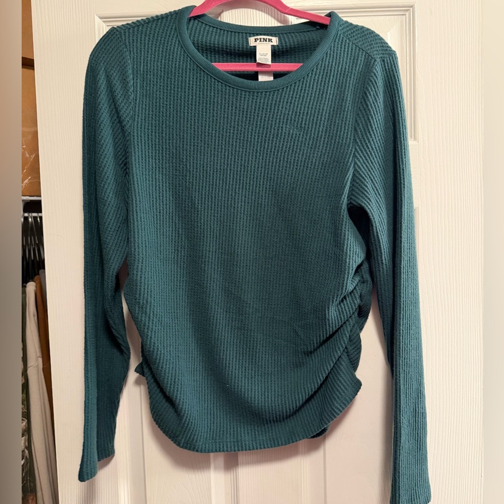 NWT PINK Victoria's Secret Green Long Sleeve Waffle Tee